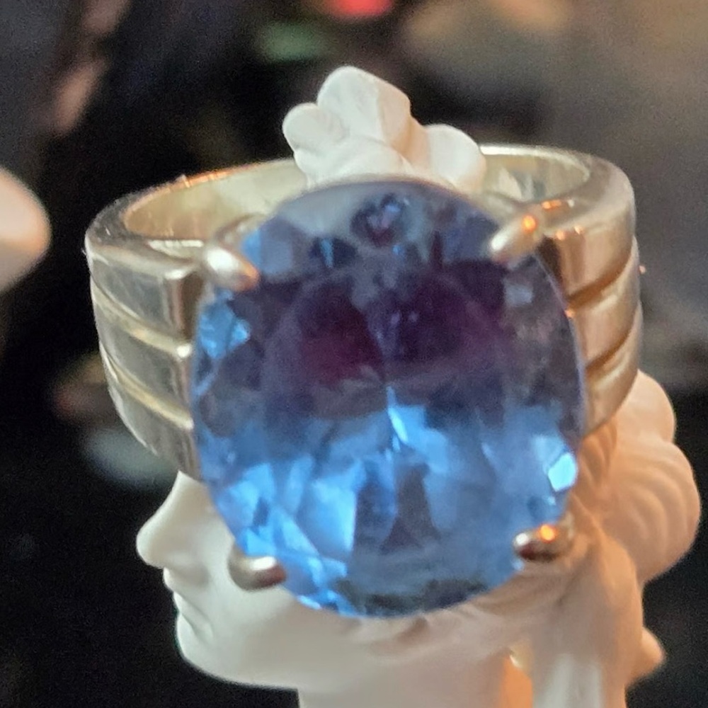 Vintage Seta Sterling Silver 925 Large  Blue Topaz Ring Size 9